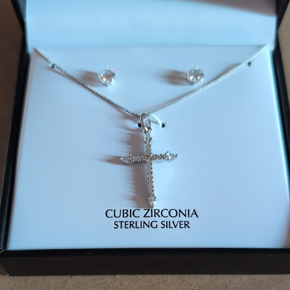 Giani Bernini Cubic Zirconia Sterling Silver Cross Necklace Set